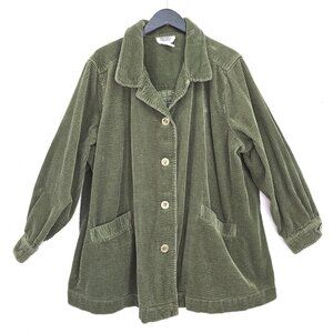 VTG Main Street Blues Olive Green Corduroy Shacket Core Button Front Chore Women